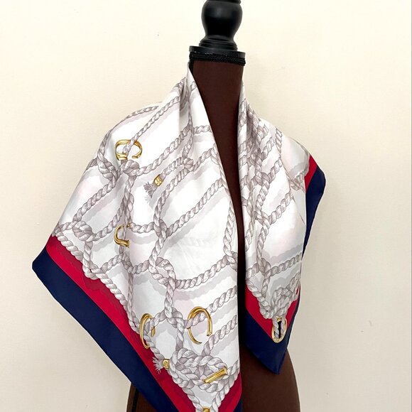New Gucci Scarf GG Logo Ropes Print Nautical Style Silk Wrap - Picture 7 of 16
